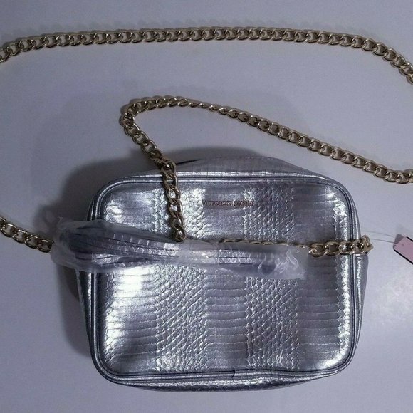 Victoria's Secret Shiny Silver Handbag Purse Zipper Bag Shoulder Bag NWT - Picture 1 of 4